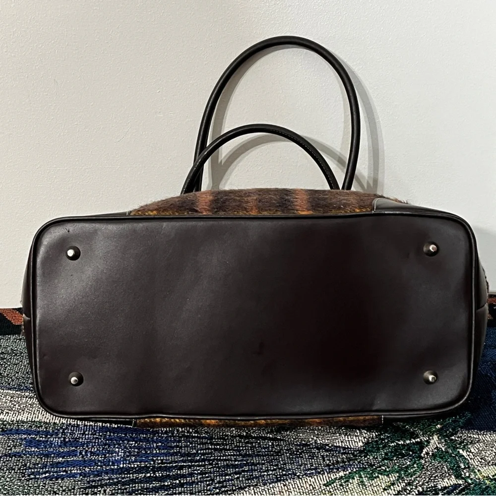 Lord & Taylor Wool Checkered Leather Trim Satchel - Picture 5 of 7